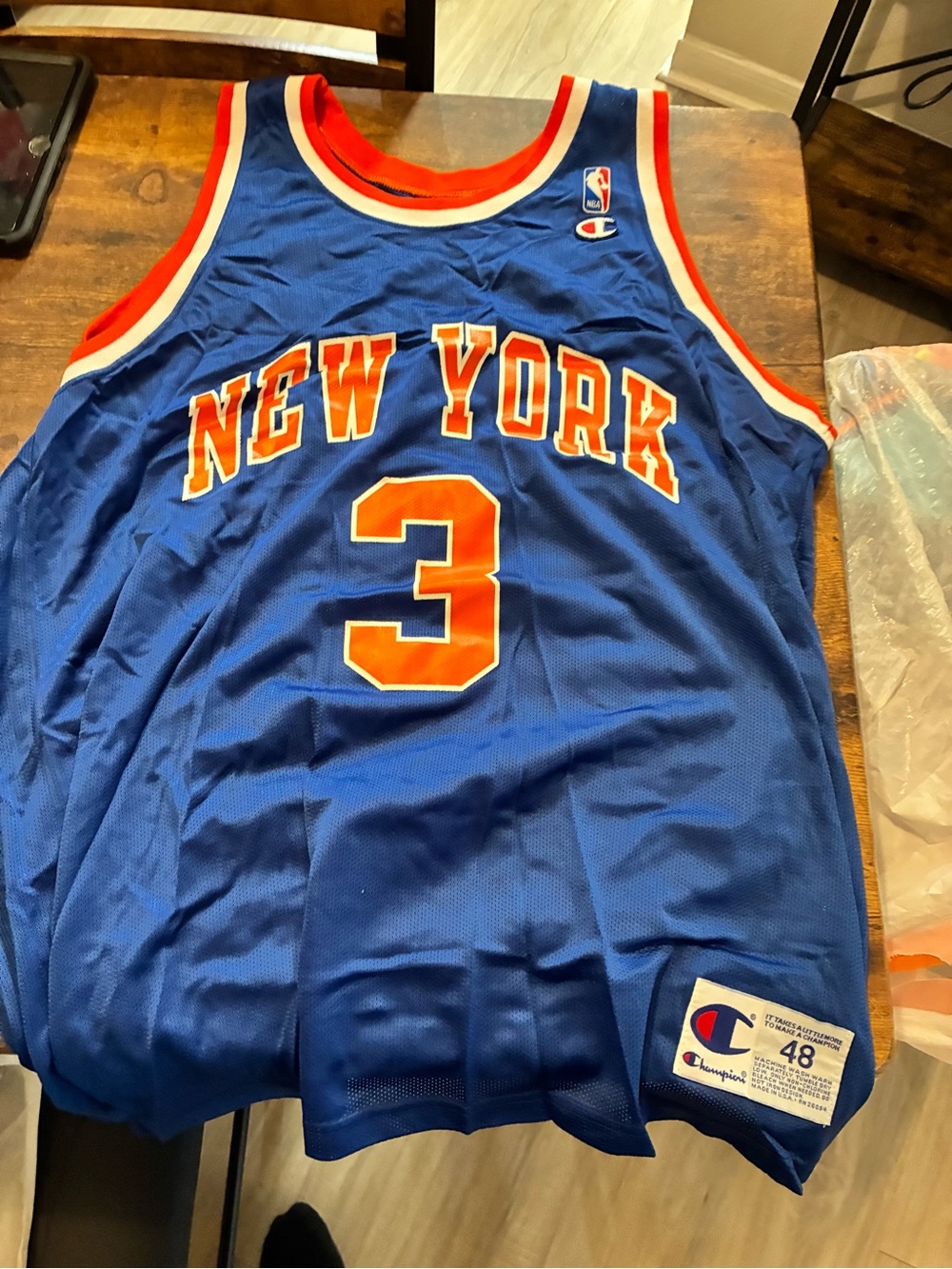 Champion Blue and Orange New York #3 Basketball Jersey